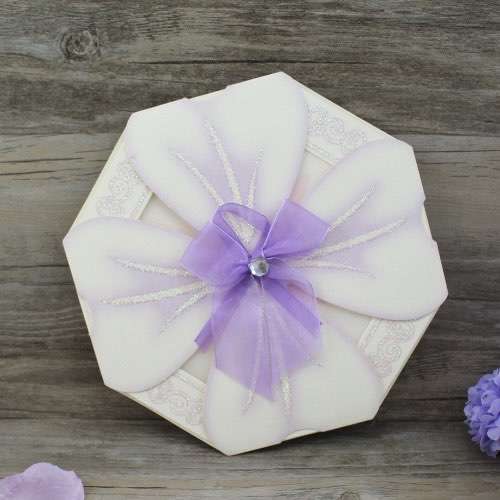 Purple Flower Invitation Card Octagon Shape Handmade Invitation 
